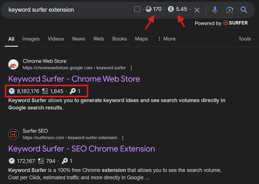 Keyword surfer chrome extension for SEO