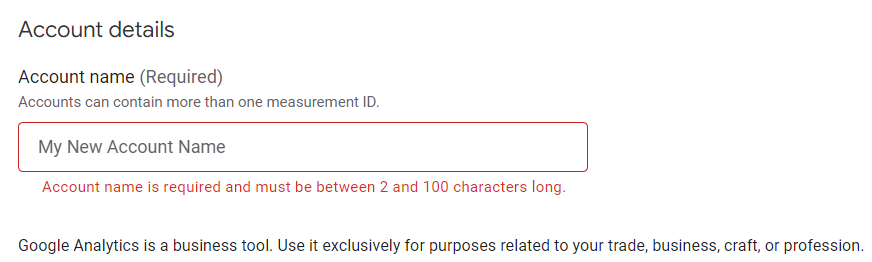 provide an account name for google analytics 4