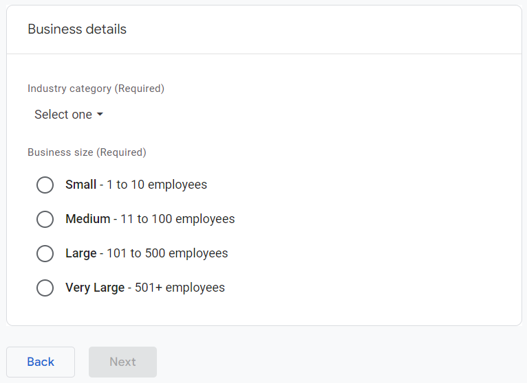 business type and size in GA4