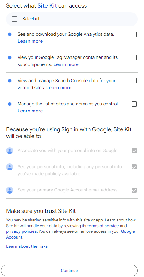 Google analytics 4 (GA4) integration with WordPress website: Sitkit access